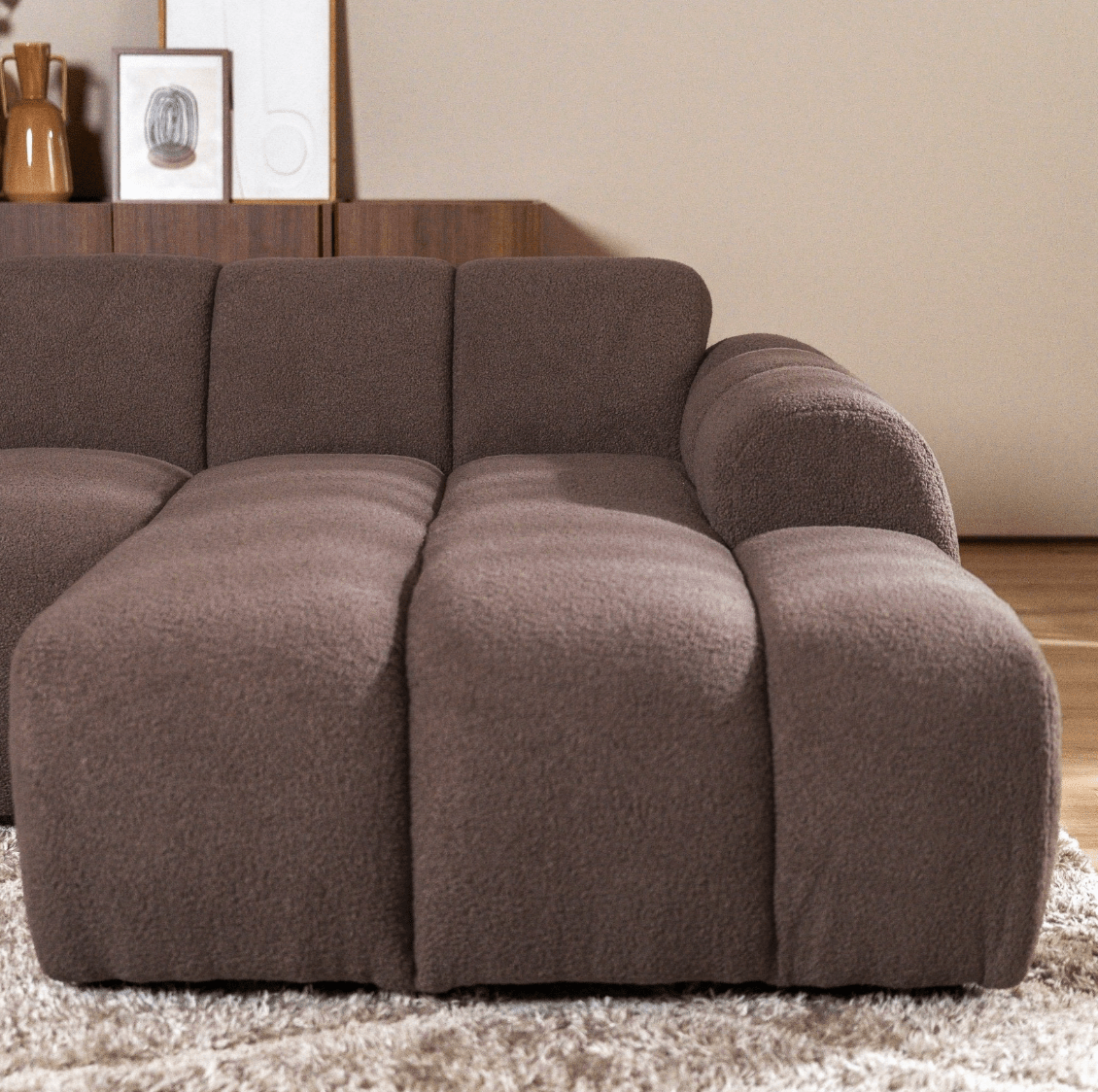Banken-Ecksofa mit Lounge-Softbraun Bouclé Stoff - Streifen - rechts - Brix -Dimehouse