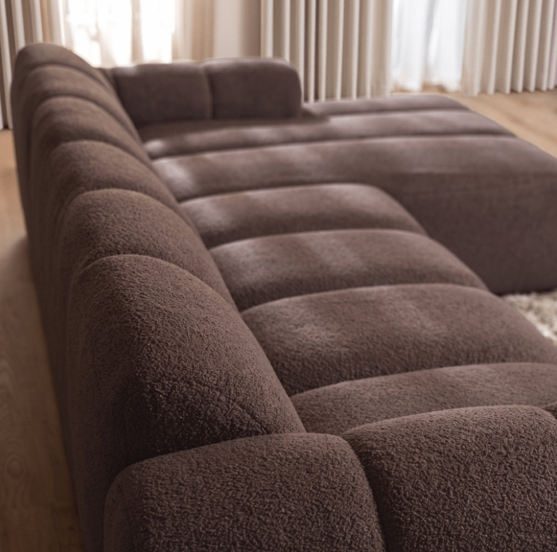 Banken-Ecksofa mit Lounge-Softbraun Bouclé Stoff - Streifen - rechts - Brix -Dimehouse