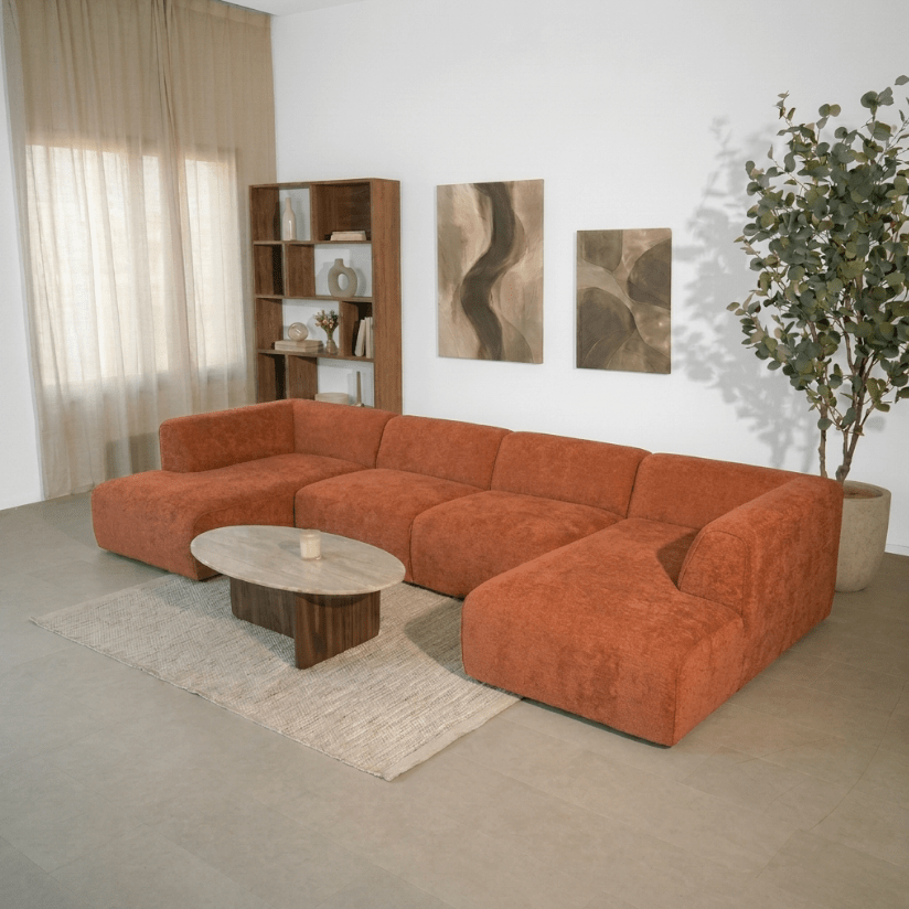 Banken-U-bank koper chenille bouclé - 370x169 cm - Jaylen-Dimehouse