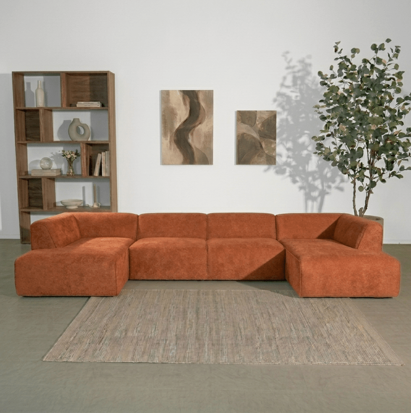 Banken-U-bank koper chenille bouclé - 370x169 cm - Jaylen-Dimehouse