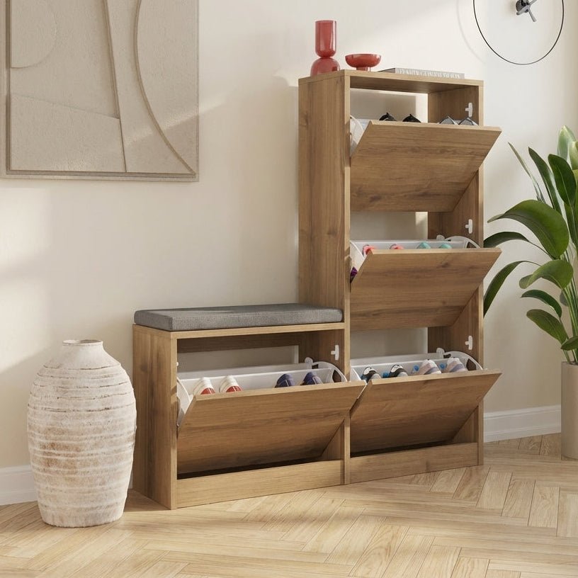 Schoenenkast Dude Naturel Melamine 105x118,5x26 cm sfeerfoto in modern interieur