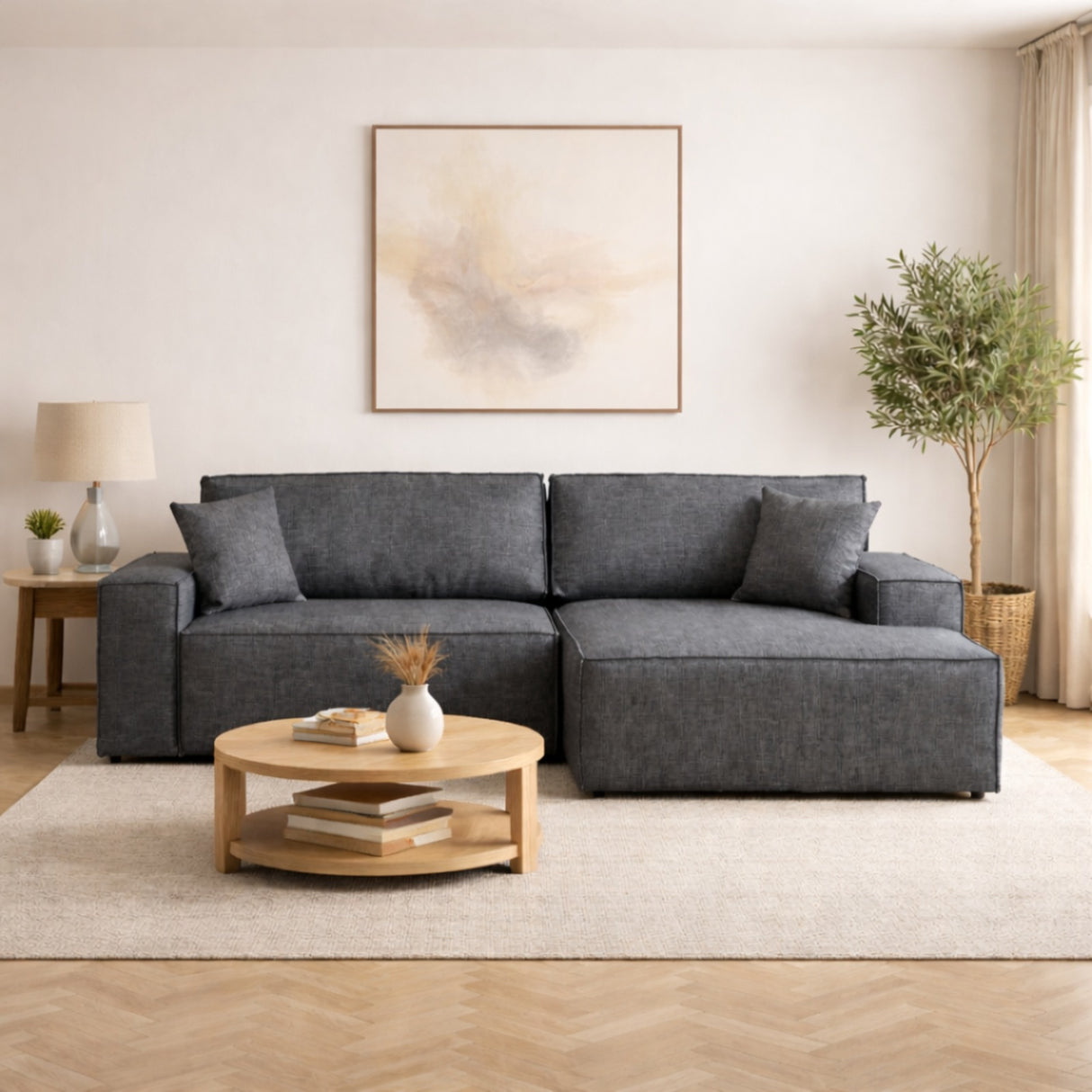 Banken - Slaapbank Antraciet stof - met opbergruimte - Rechts - 260 x 170 cm - Pirlo - Dimehouse