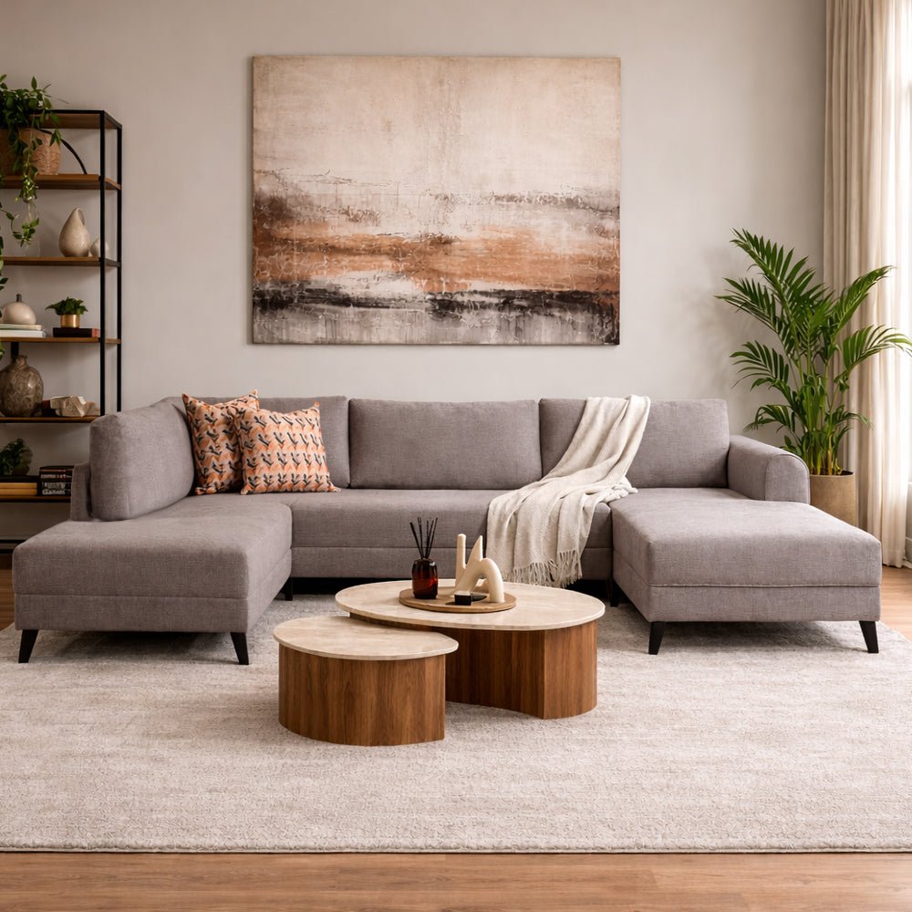 Schlafsofa Beiger Stoff – U-Sofa – XXL 300 x 202 x 152 cm – Belen