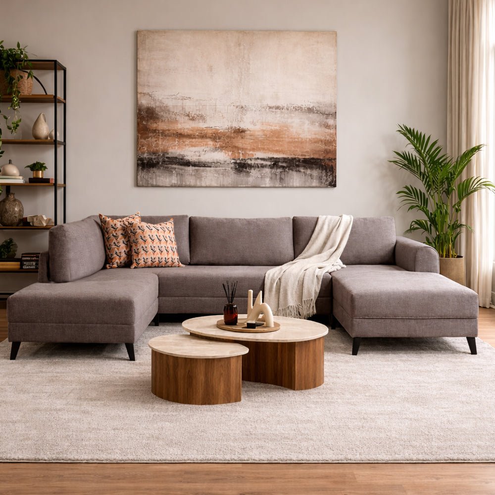 Schlafsofa Taupefarbener Stoff – U-Sofa – XXL 300 x 202 x 152 cm – Belen