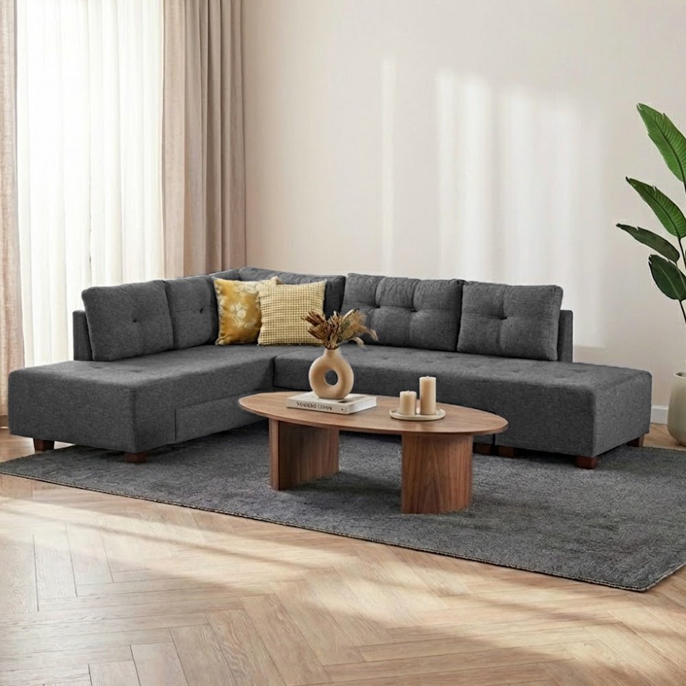 Schlafsofa anthrazitfarbener Stoff – XL 280 × 206 cm – mit Rollen – Links – Manama