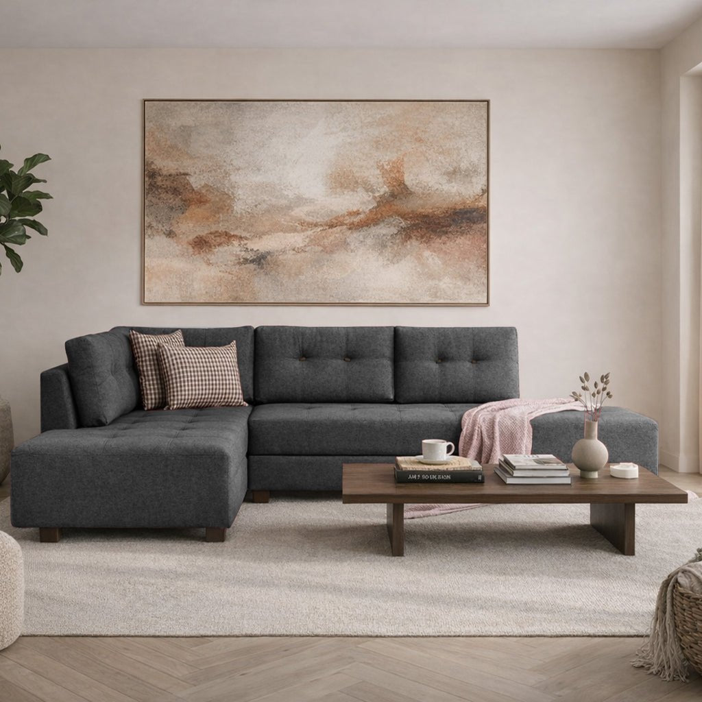 Schlafsofa anthrazitfarbener Stoff – XL 280 × 206 cm – mit Rollen – Links – Manama