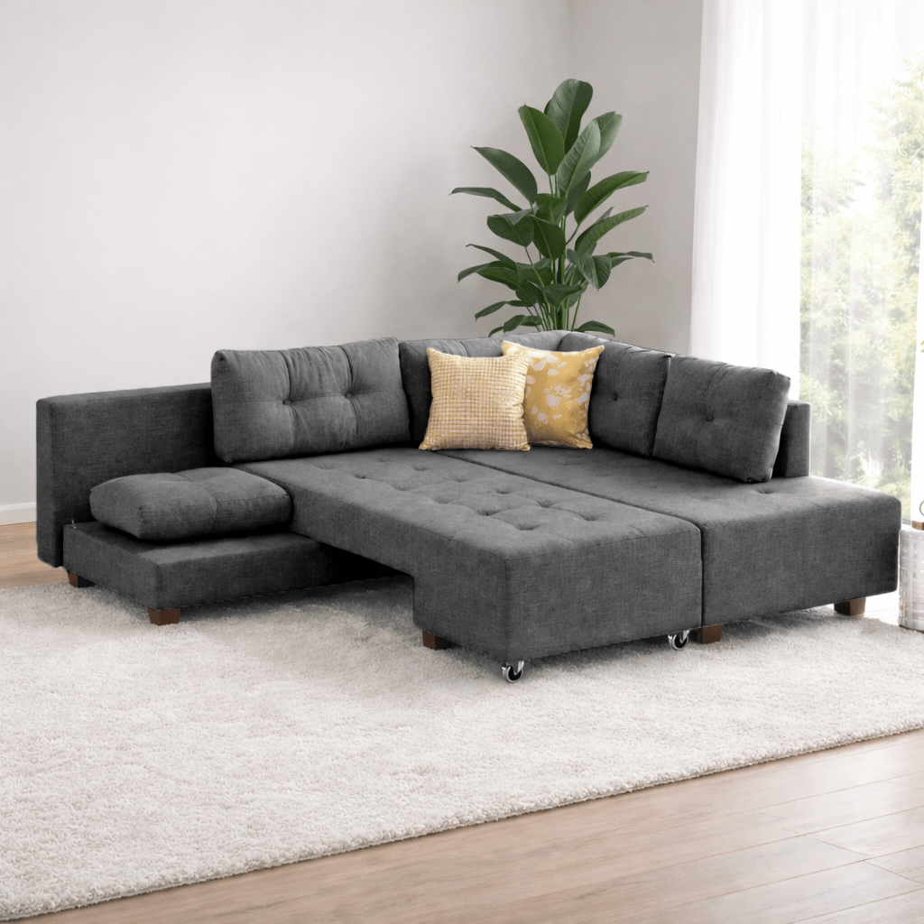 Schlafsofa anthrazitfarbener Stoff – XL 280 × 206 cm – mit Rollen – Rechts – Manama