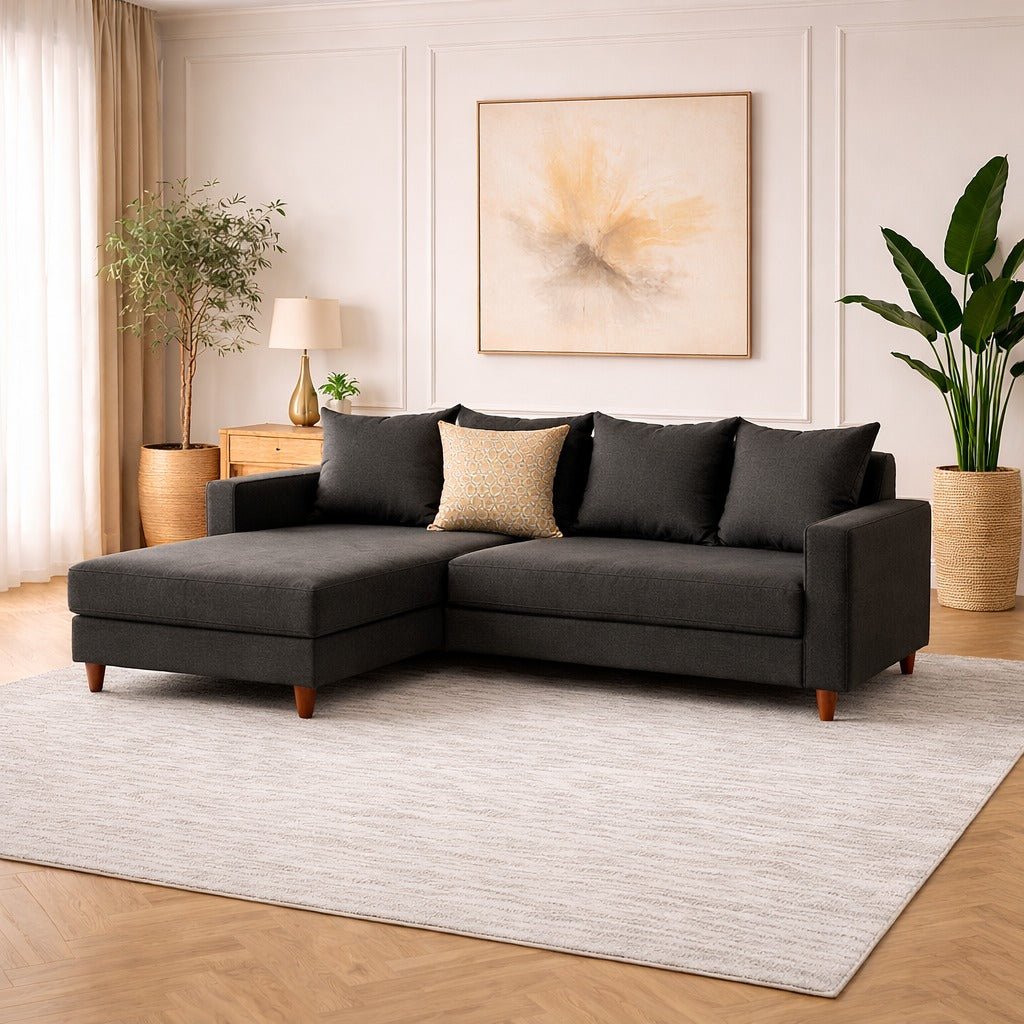 Banken - Slaapbank antraciet stof - hoekbank - compact 215 x 150 cm - Links - Aydam - Dimehouse