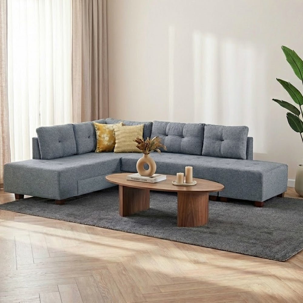 Schlafsofa hellblauer Stoff – XL 280 × 206 cm – mit Rollen – Links – Manama