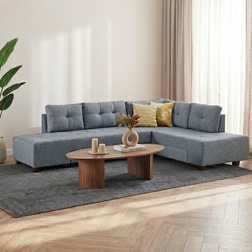 Schlafsofa hellblauer Stoff – XL 280 × 206 cm – mit Rollen – Rechts – Manama
