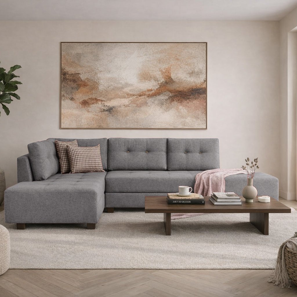 Schlafsofa grauer Stoff – XL 280 × 206 cm – mit Rollen – Links – Manama