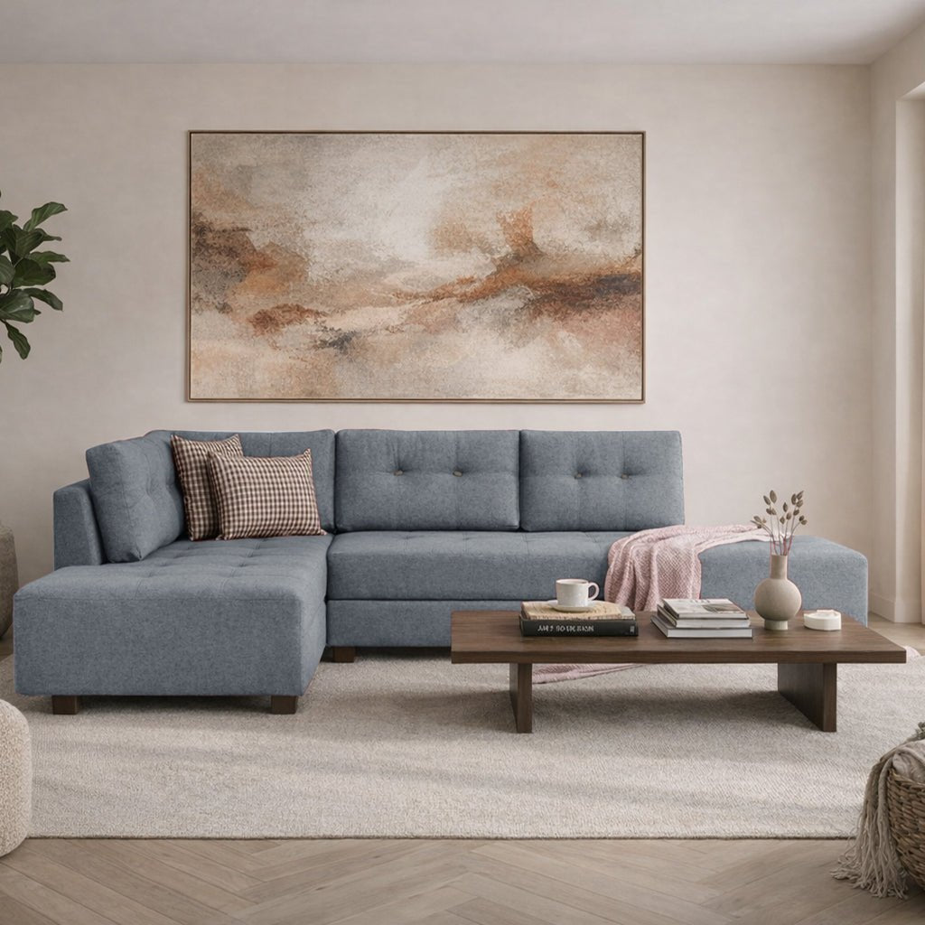 Schlafsofa hellblauer Stoff – XL 280 × 206 cm – mit Rollen – Links – Manama