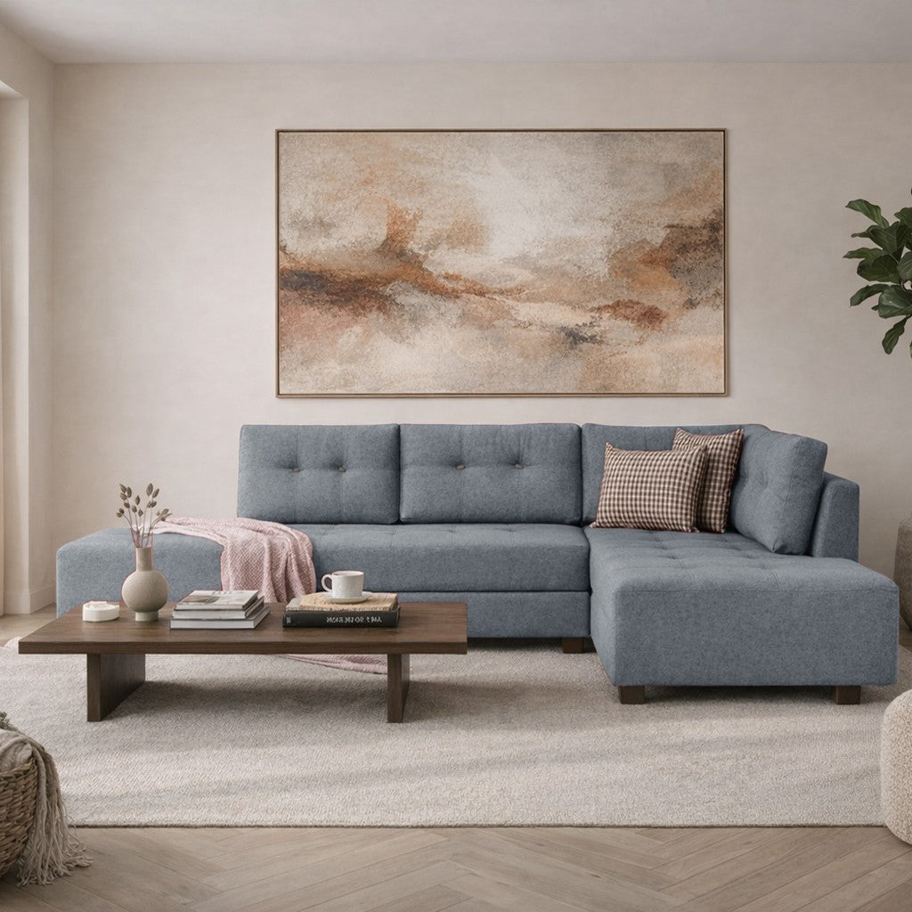 Schlafsofa hellblauer Stoff – XL 280 × 206 cm – mit Rollen – Rechts – Manama