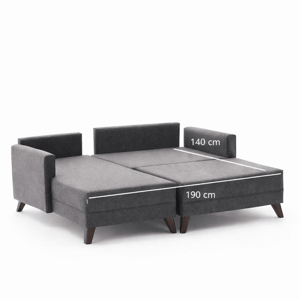 Schlafsofa aus anthrazitfarbenem Stoff - 2-Sitzer - inklusive Hocker - linksseitig - Bella