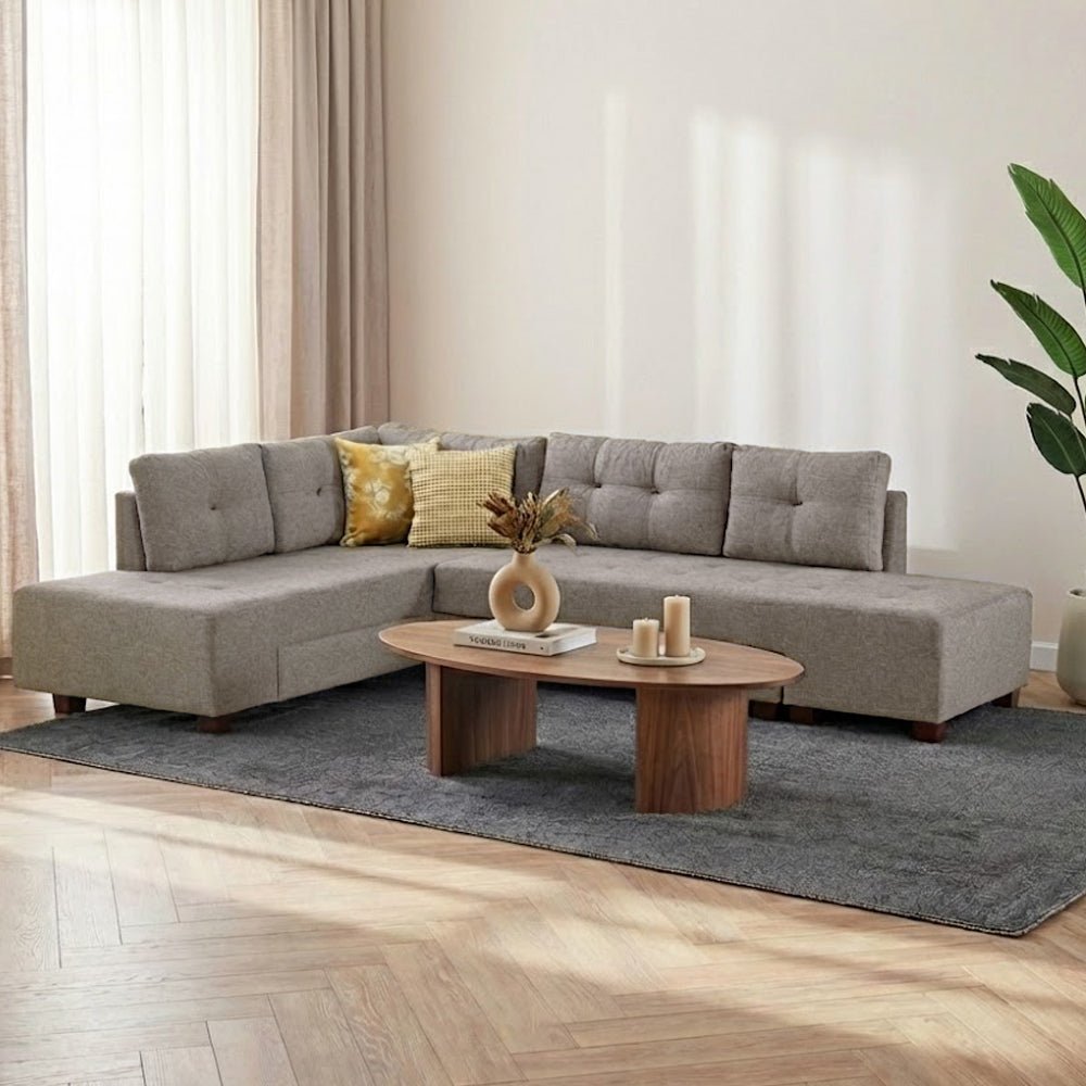 Schlafsofa taupefarbener Stoff – XL 280 × 206 cm – mit Rollen – Links – Manama