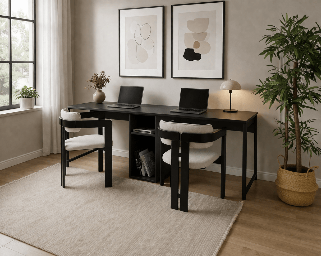 Studie Büro Twin Study Desk 240x60 cm Anthrazit und Schwarz Anthrazit Schwarz Melamin