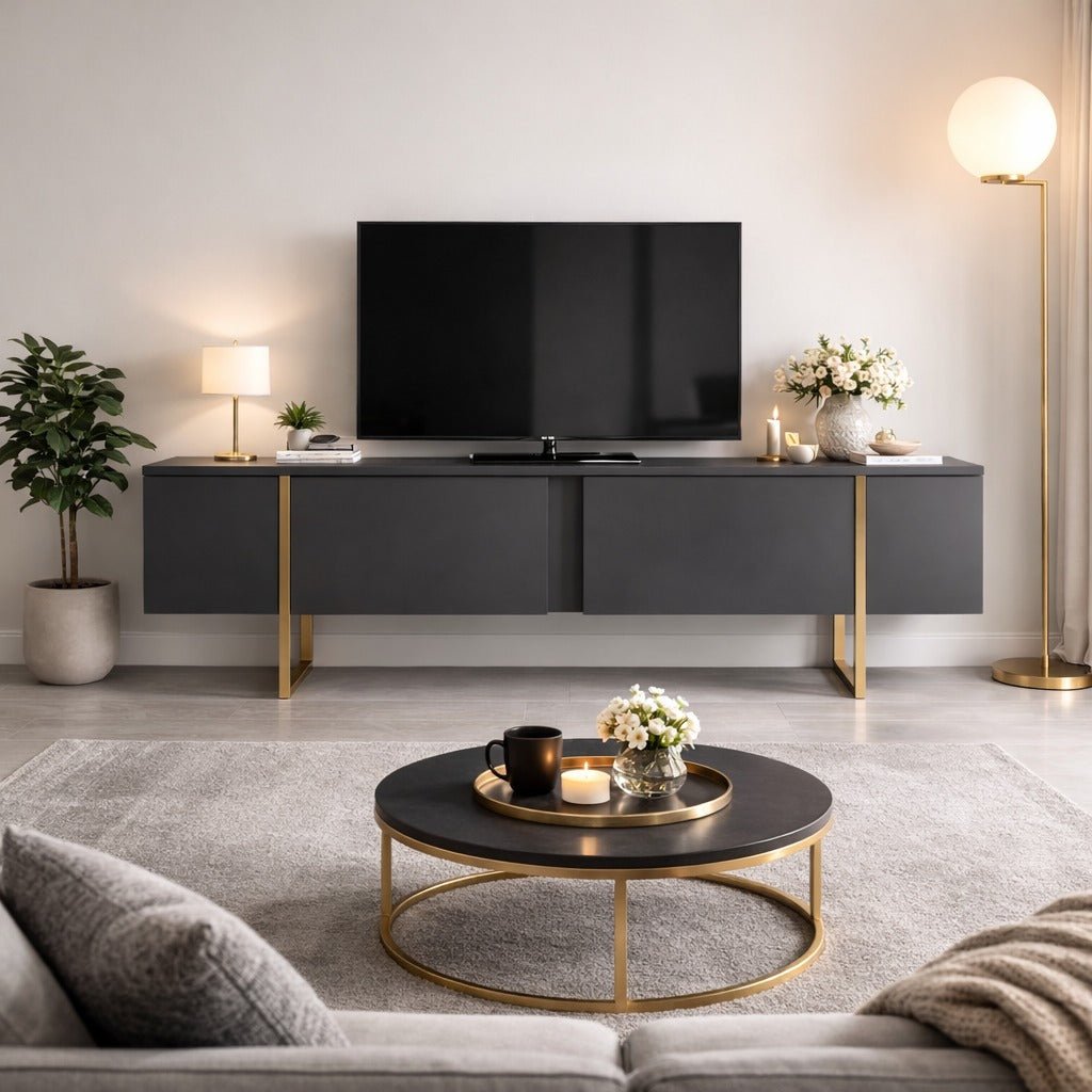 TV -Möbel Luxus Anthrazit Gold Melamin 180x50x30 cm