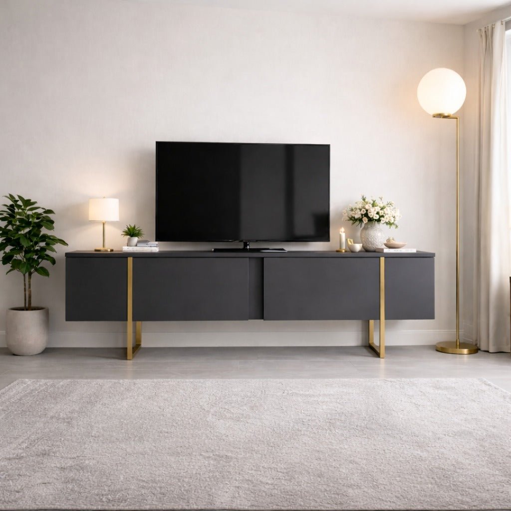 TV -Möbel Luxus Anthrazit Gold Melamin 180x50x30 cm