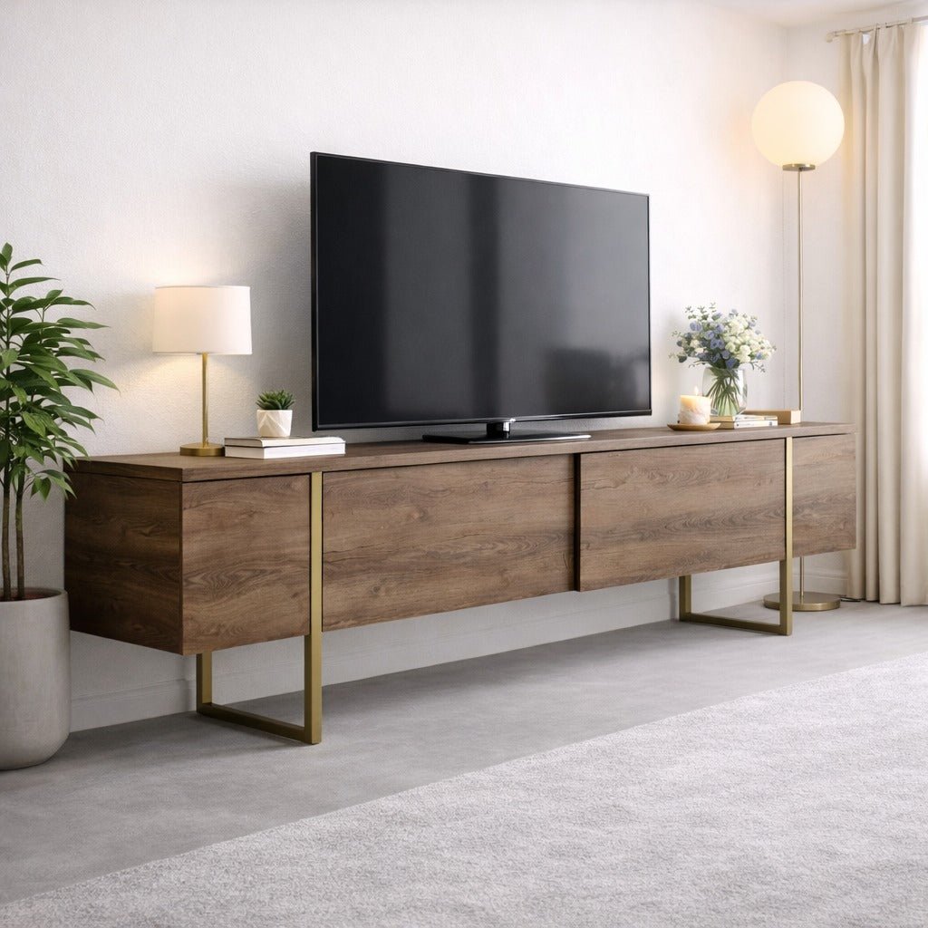 TV -Möbel Luxus Walnuss Gold Melamin 180x50x30 cm