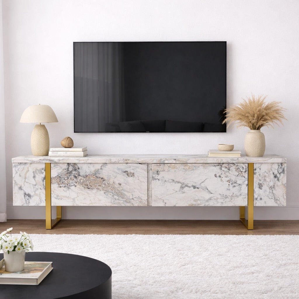 TV Möbel Marmor Melamin Goldrahmen Blitz 50x180x29,5 cm