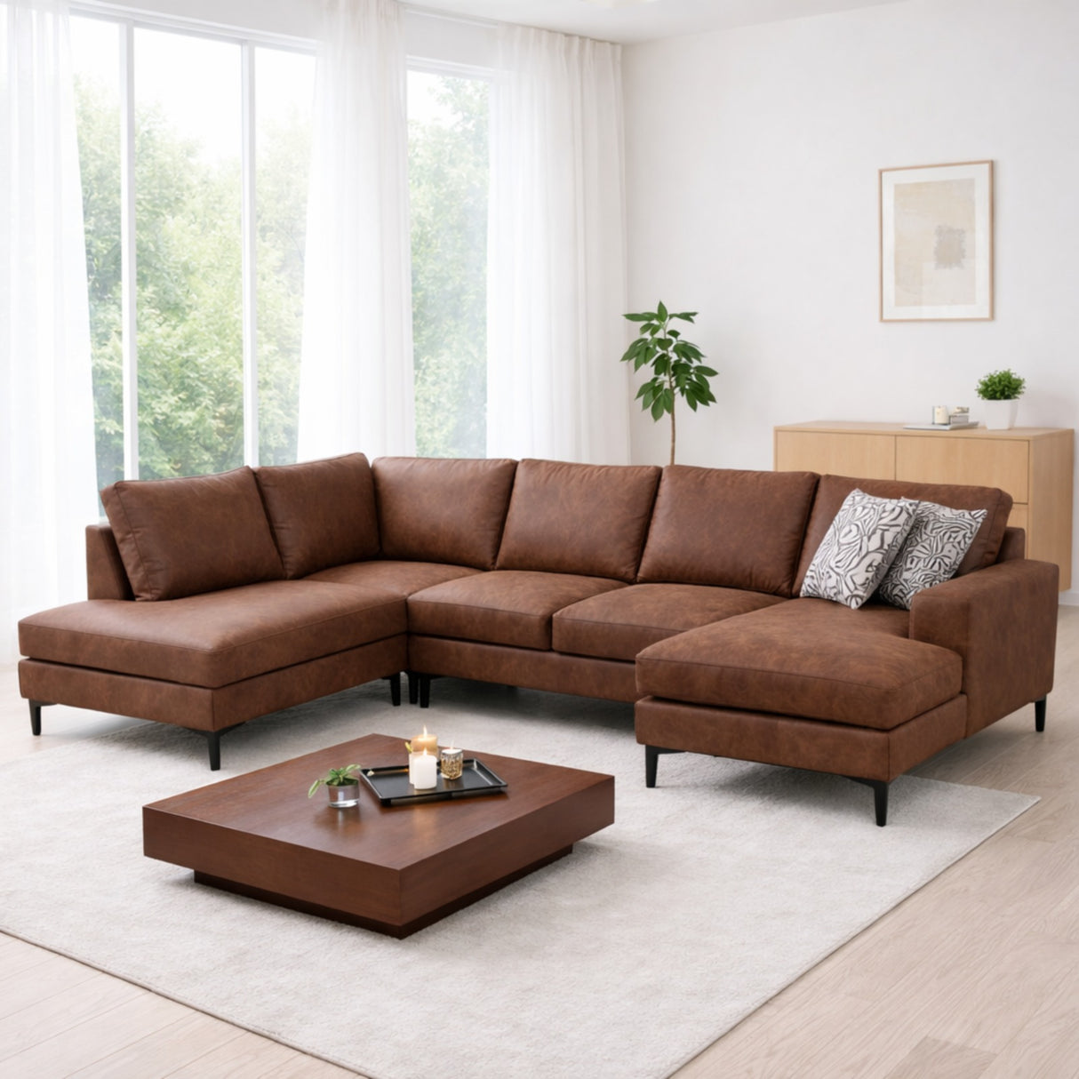 U-Bank Ecksofa Cognac Stoff 314x200 cm – Links – Porto