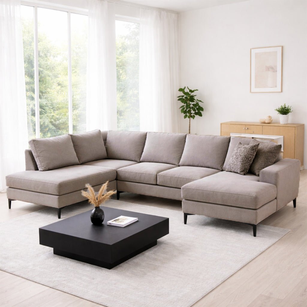 Sofas - U - Sofa Ecksofa Grau Stoff 314x200 cm - Links - Porto - Dimehouse
