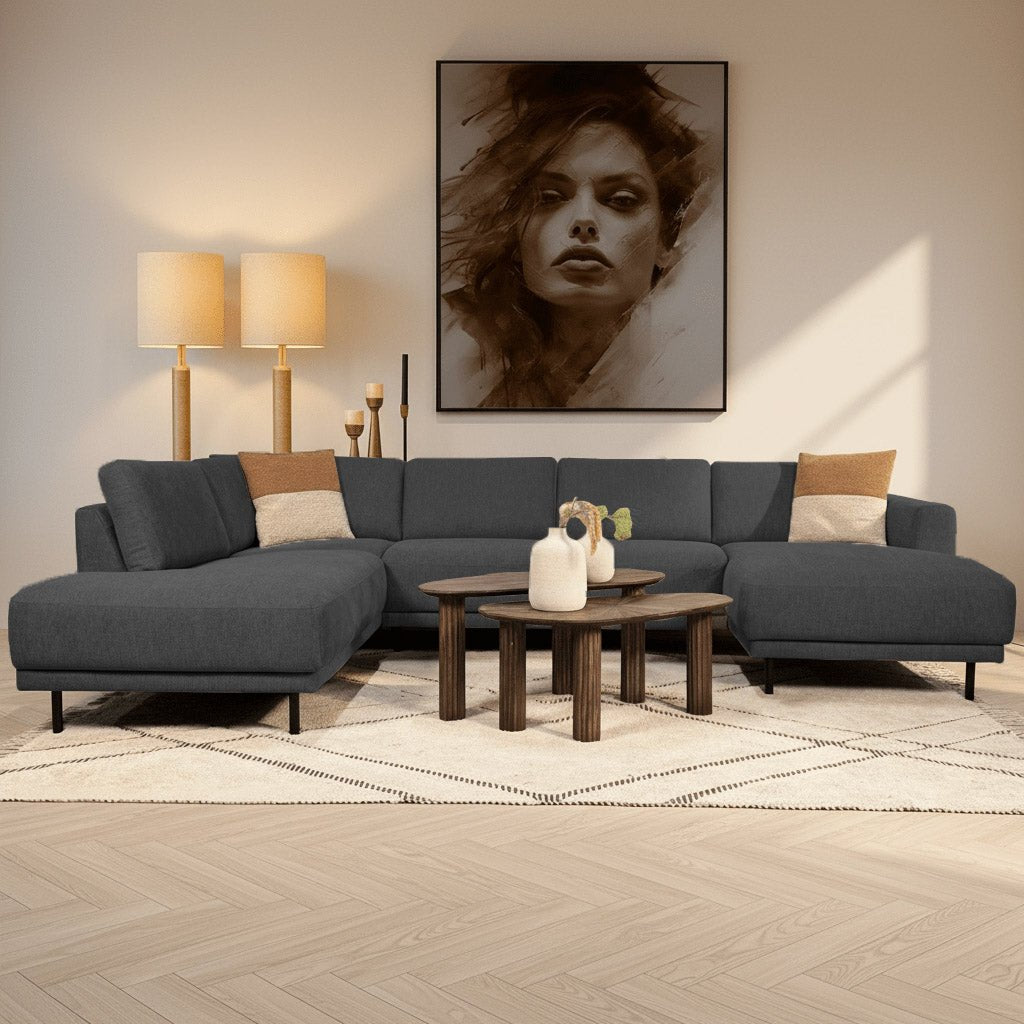 Modernes U-Sofa Ecksofa links Anthrazit Stoff Aniko 310x197x78 cm