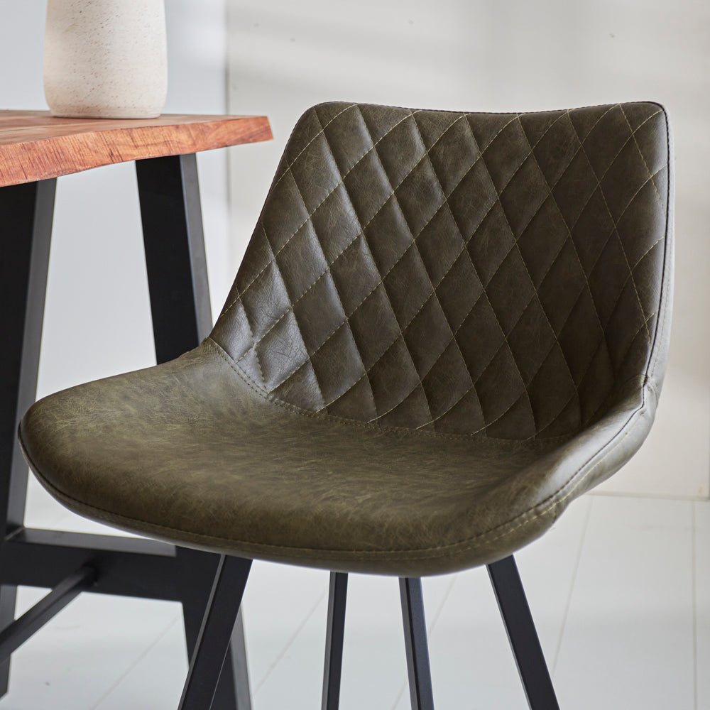 Industrieller Barhocker Juno Grün Kunstleder - Sitzhöhe 70 cm - Ohne Armlehnen