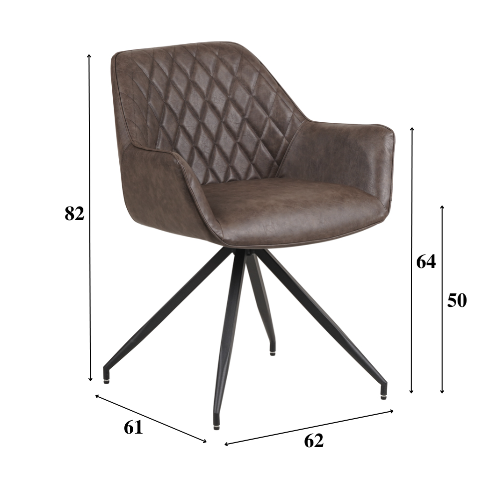 Industrieller Esszimmerstuhl Taupe Gian - Kunstleder - Rautenmuster - Mit Armlehnen