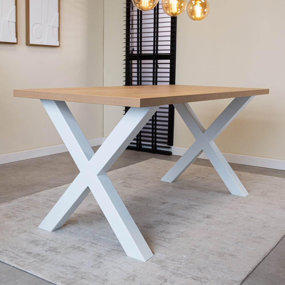 Esstisch Lenzo Rustic Oak X-Bein weiß