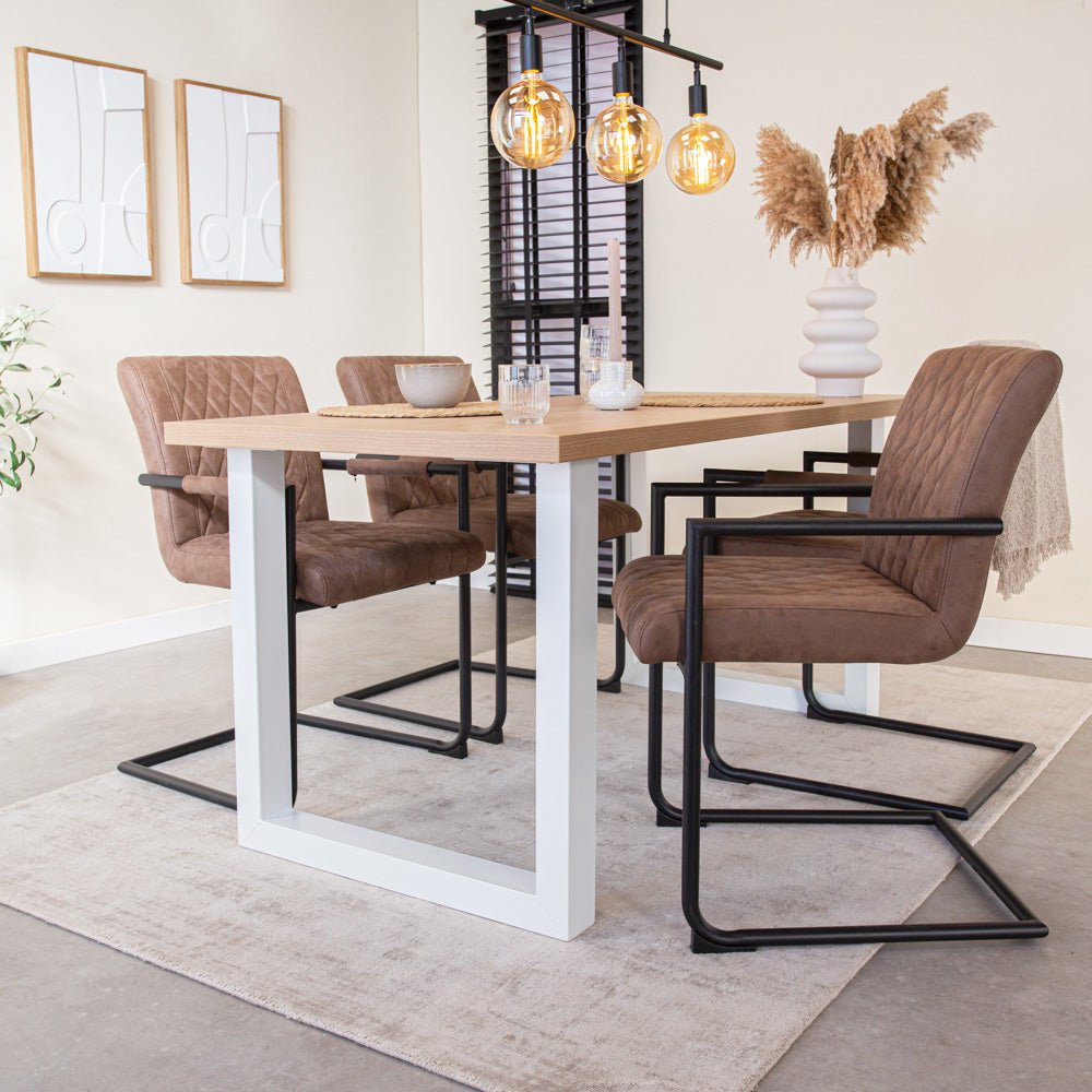 Esstisch Lenzo Rustic Oak U-Bein weiß