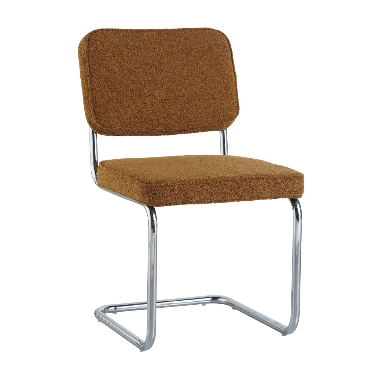 Eetkamerstoelen - Moderne Eetkamerstoel Koper Bouclé Stof Sway - Chrome Frame - Zonder Armleuningen - Dimehouse