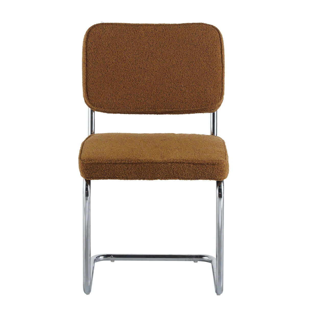 Eetkamerstoelen - Moderne Eetkamerstoel Koper Bouclé Stof Sway - Chrome Frame - Zonder Armleuningen - Dimehouse