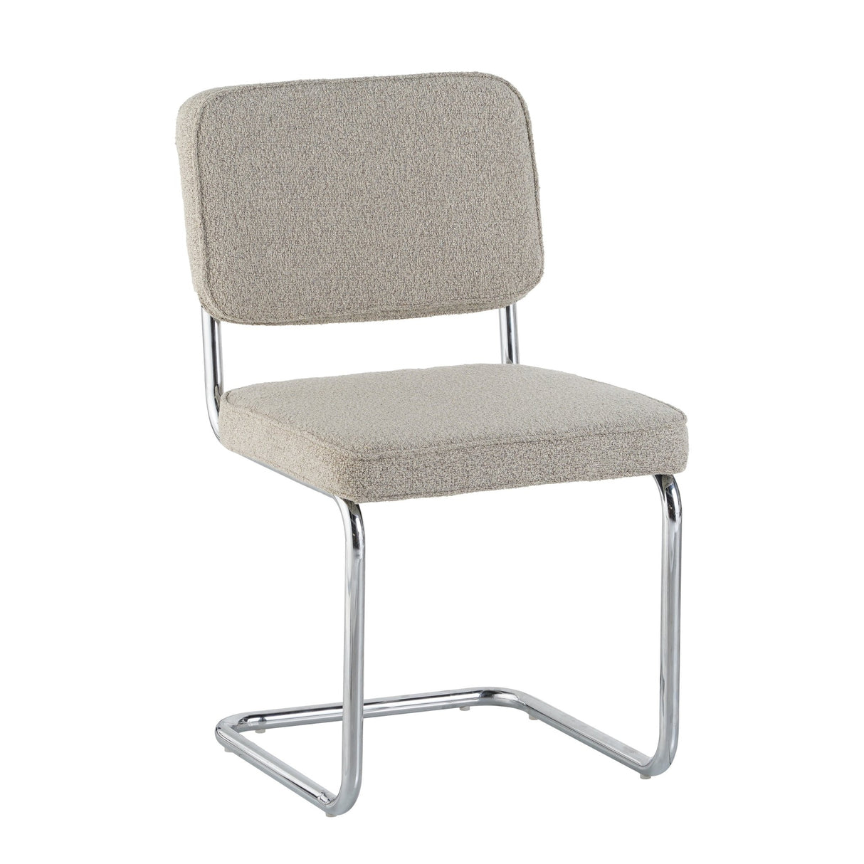 Eetkamerstoelen - Moderne Eetkamerstoel Zandkleur Bouclé Stof Sway - Chrome Frame - Zonder Armleuningen - Dimehouse