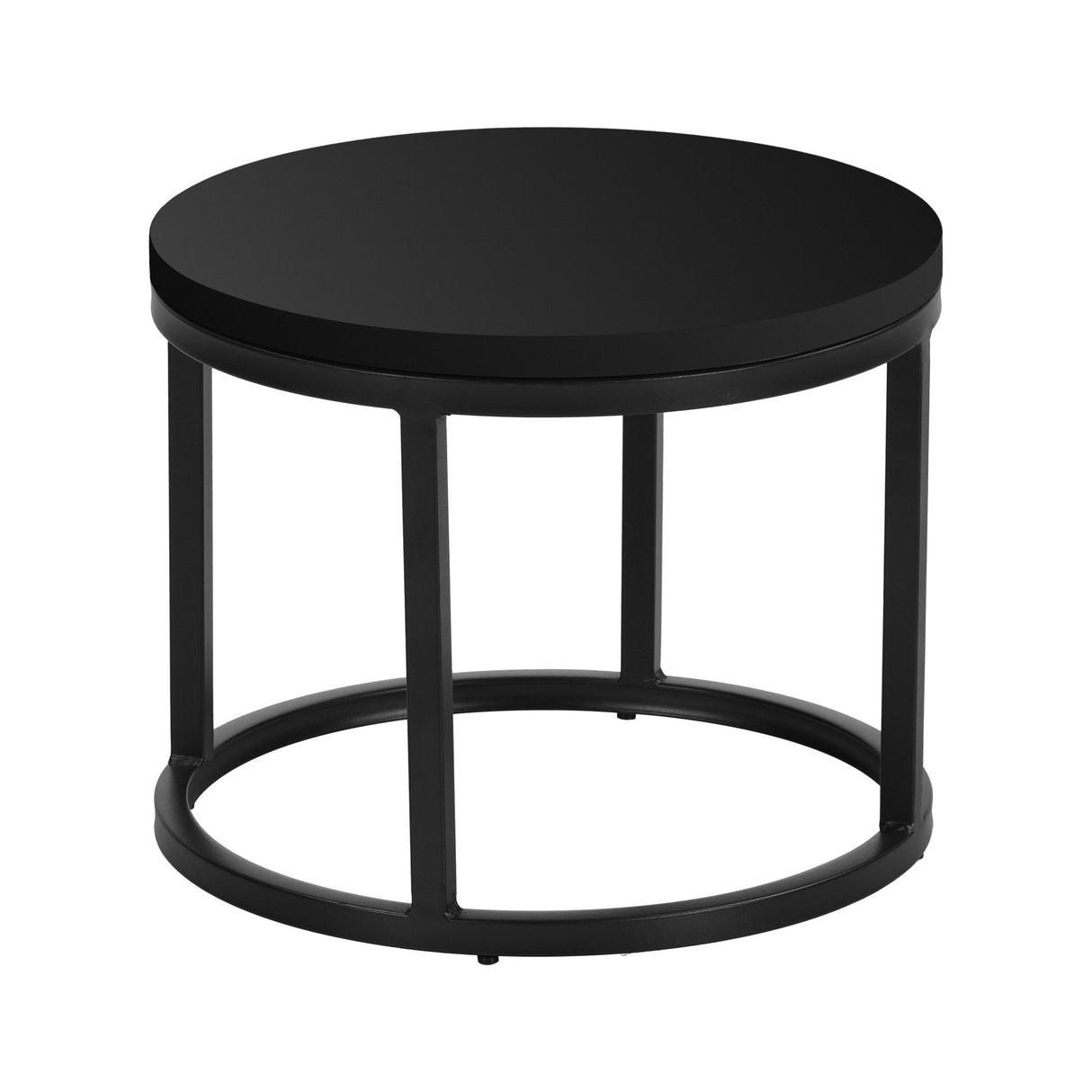 Couchtische-Set aus 2 runden Couchtischen schwarz Mangoholz - industriell - Rosy-Dimehouse