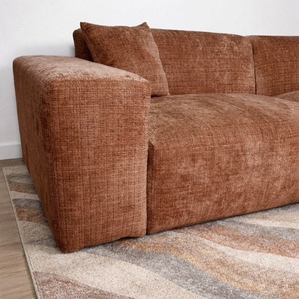Ecksofa Wayne aus Chenille in Kupfer, 264 cm – Ecke links und rechts montierbar