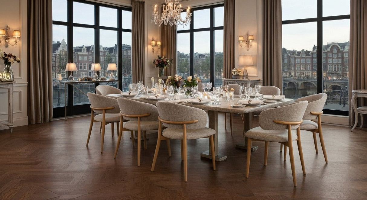 Japandi Esstuhl Yuka Beige - Walnussoptik Rahmen