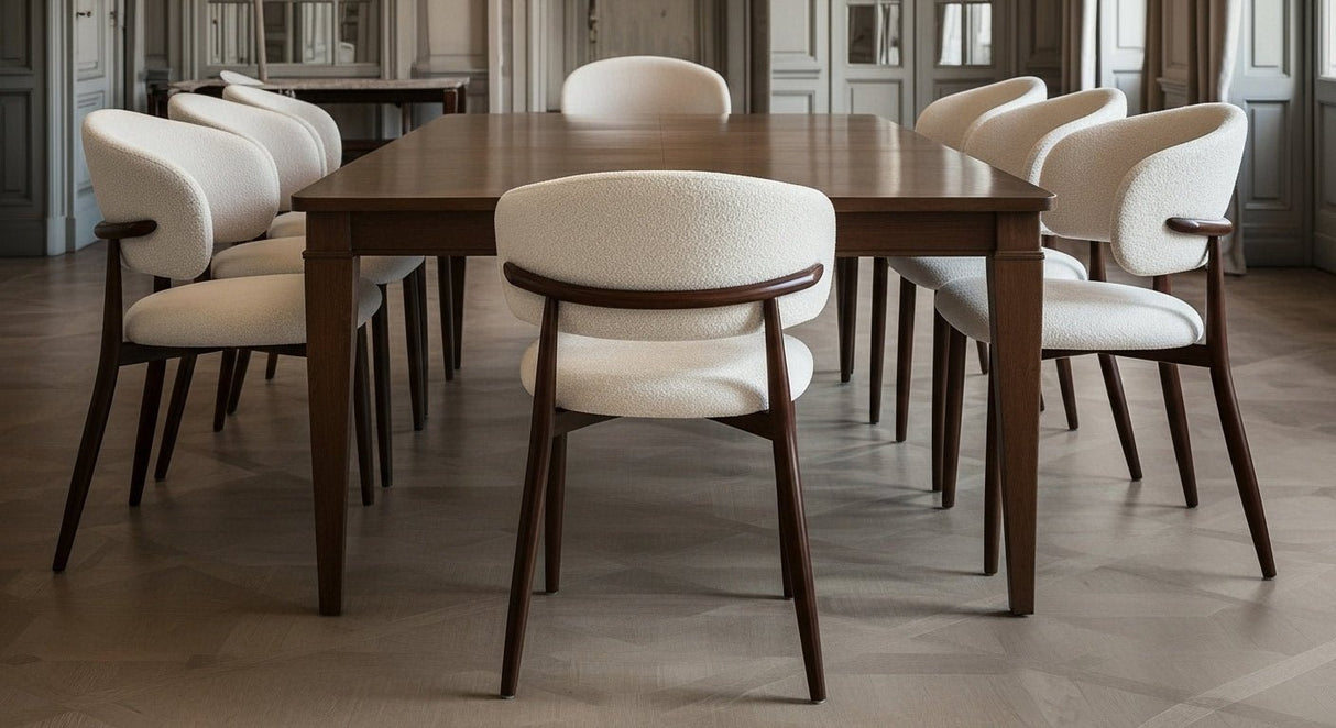 Japandi Esstuhl Yuka Beige - Walnussoptik Rahmen