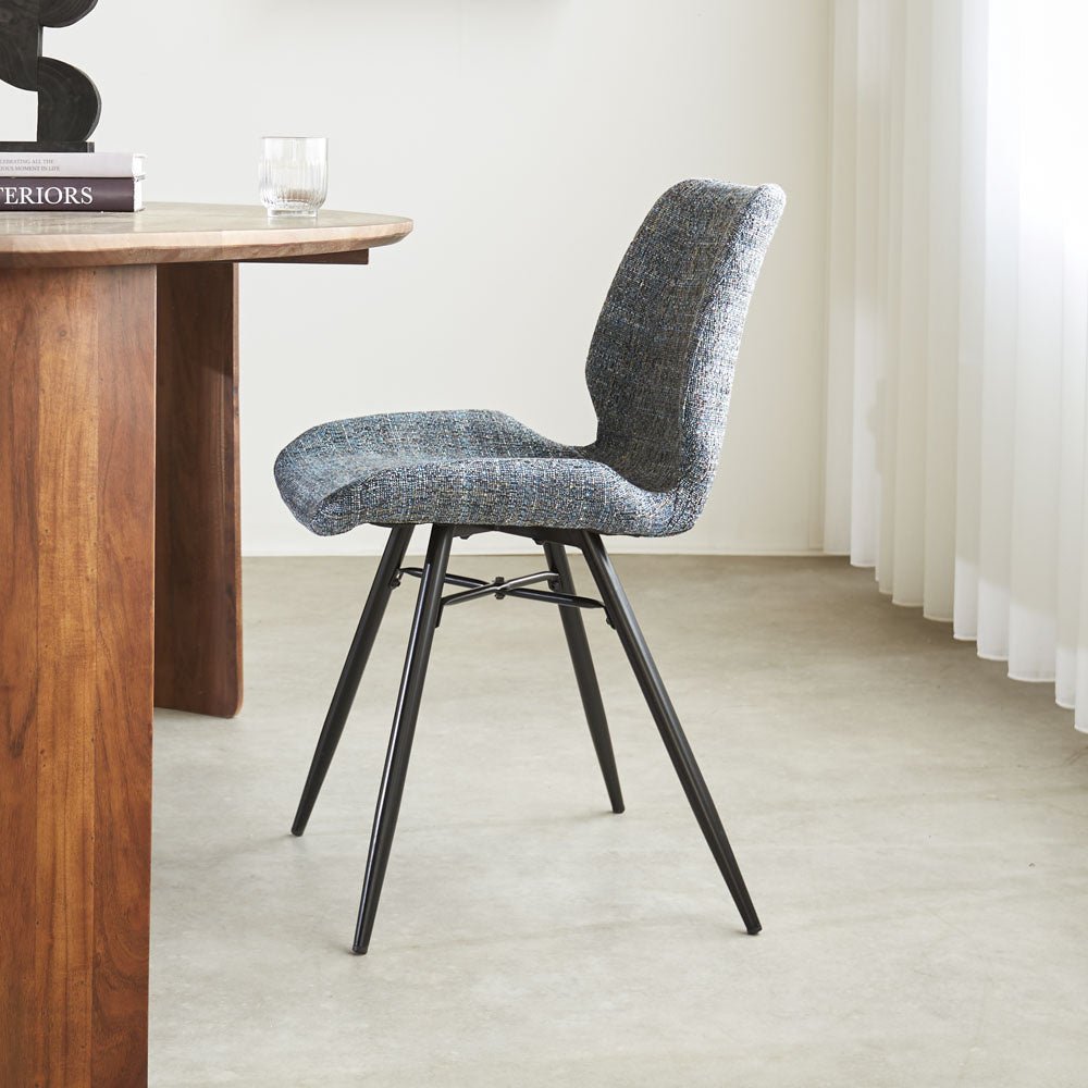 Esszimmerstuhl Beau Chenille Dimehouse Blau LxBxH 72x68x50 Stoff Stimmungsvolle Foto-Seitenansicht