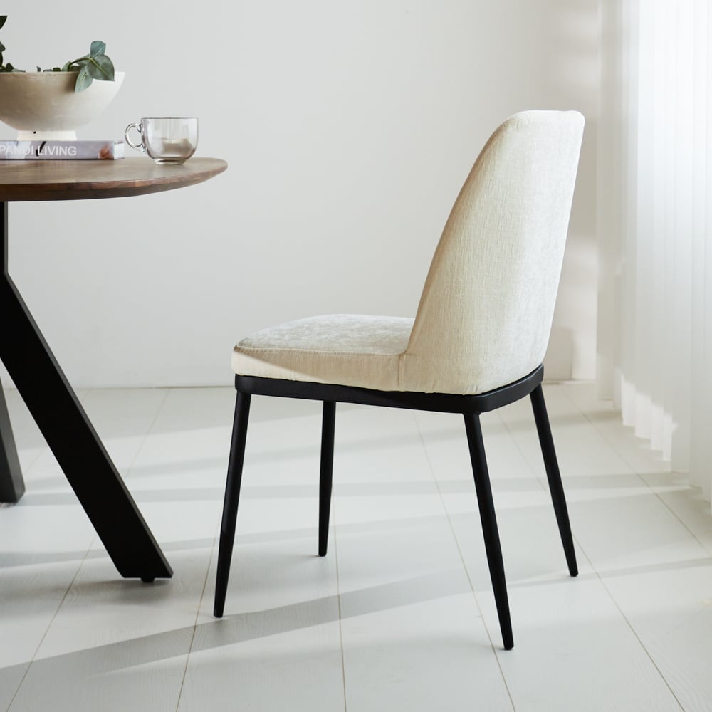 Esszimmerstuhl Noli Chenille Dimehouse Weiß LxBxH 73x65x53 Stoff Stimmungsvolle Foto-Seitenansicht