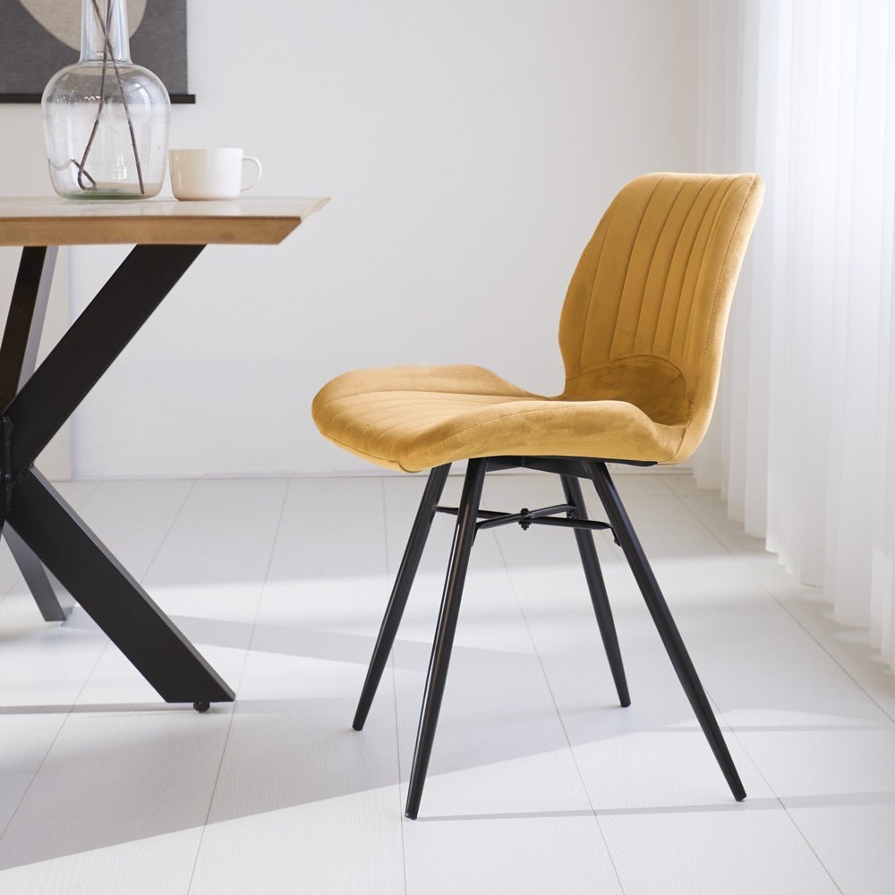 Esszimmerstuhl Schöner Samt Dimehouse Gelb LxBxH 71x67x49 Stoff Stimmungsvolle Foto-Seitenansicht