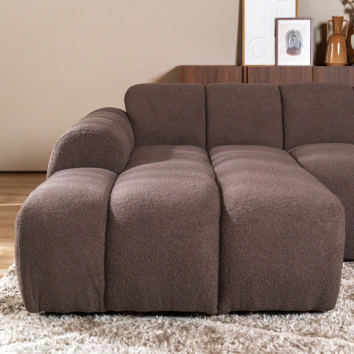 Banken-Ecksofa mit Lounge-Softbraun Bouclé Stoff - Streifen - links - Brix -Dimehouse