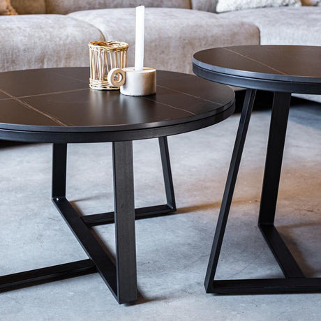 Couchtisch 2er Set Tanner Rund Marmoroptik Schwarz Rund