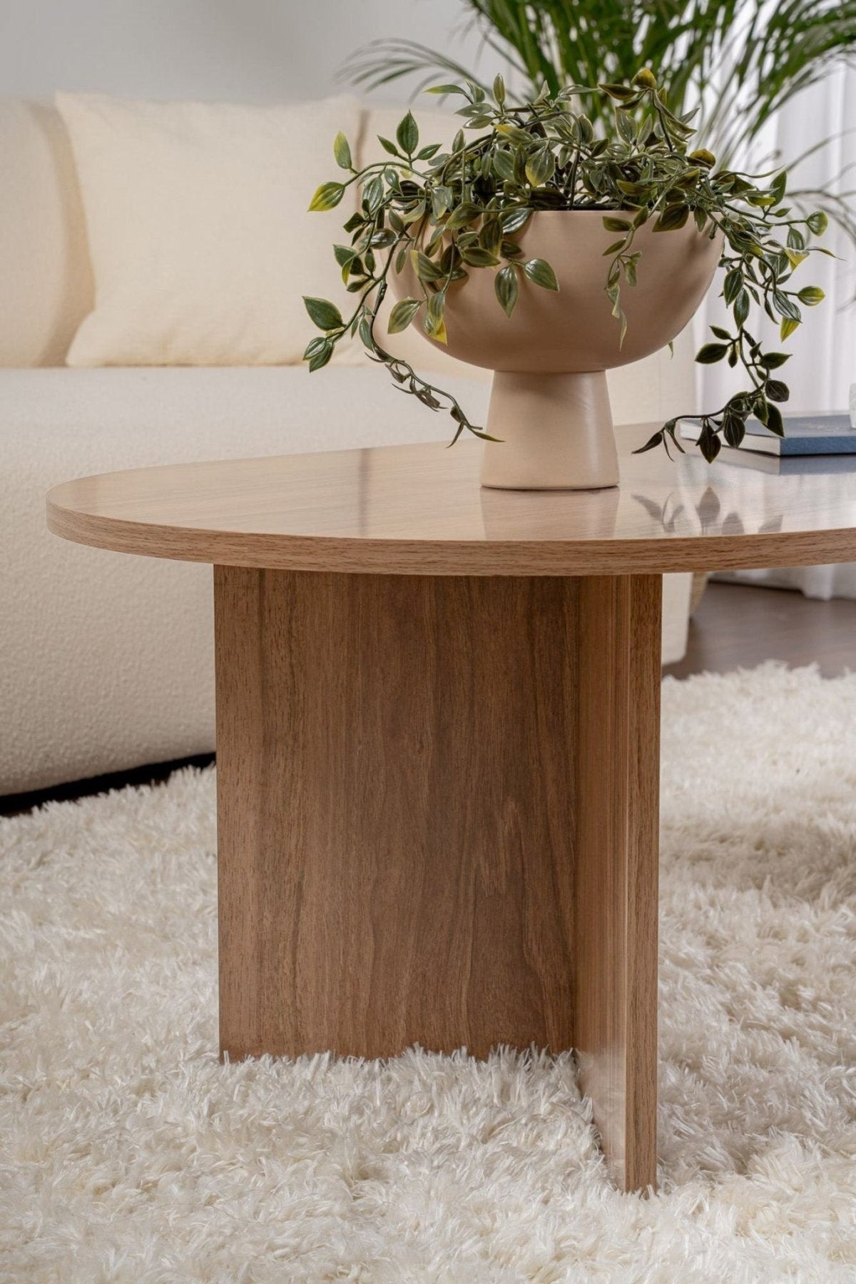 Couchtische-Ovaler Couchtisch Walnuss Melamin - Japandi - 119x60 cm - Sota-Dimehouse