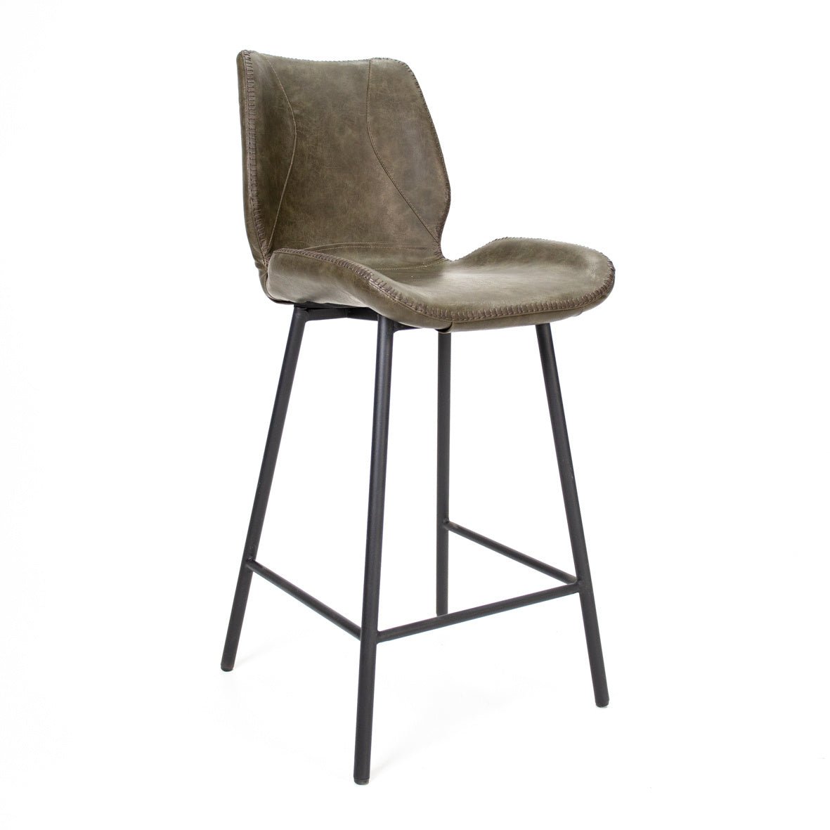 Barhocker Beau Kunstleder Dimehouse Grün LxBxH 84x54x52 Kunstleder Weißes Foto diagonale Vorderansicht