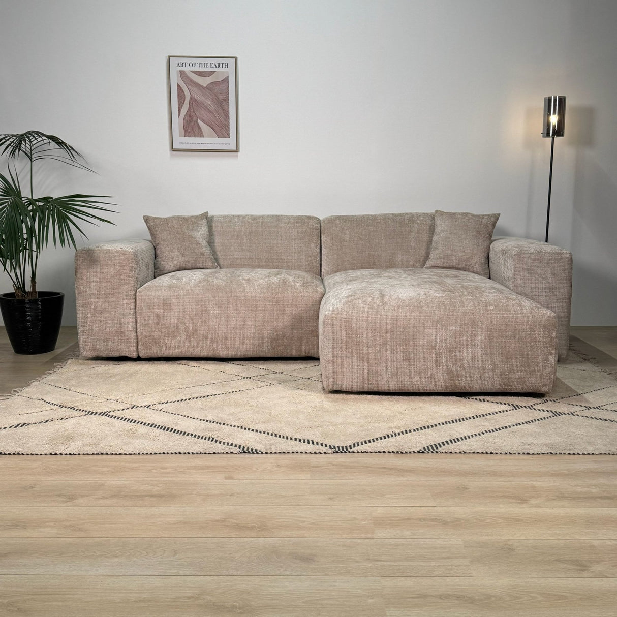 Banken - Hoekbank beige chenille Wayne 264 cm - hoek links en rechts monteerbaar - Dimehouse