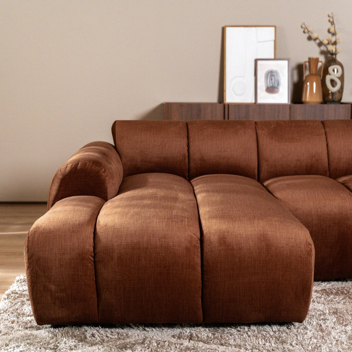 Banken-Ecksofa mit Lounge-Käufer Samt Strukturstoff - Streifen - links - Brix-Dimehouse