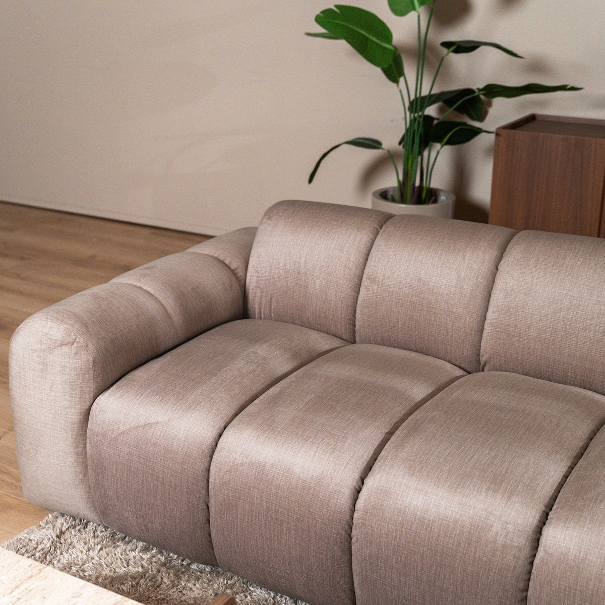 Banken-Ecksofa mit Loungesand Samt Strukturstoff - Streifen - links - Brix-Dimehouse
