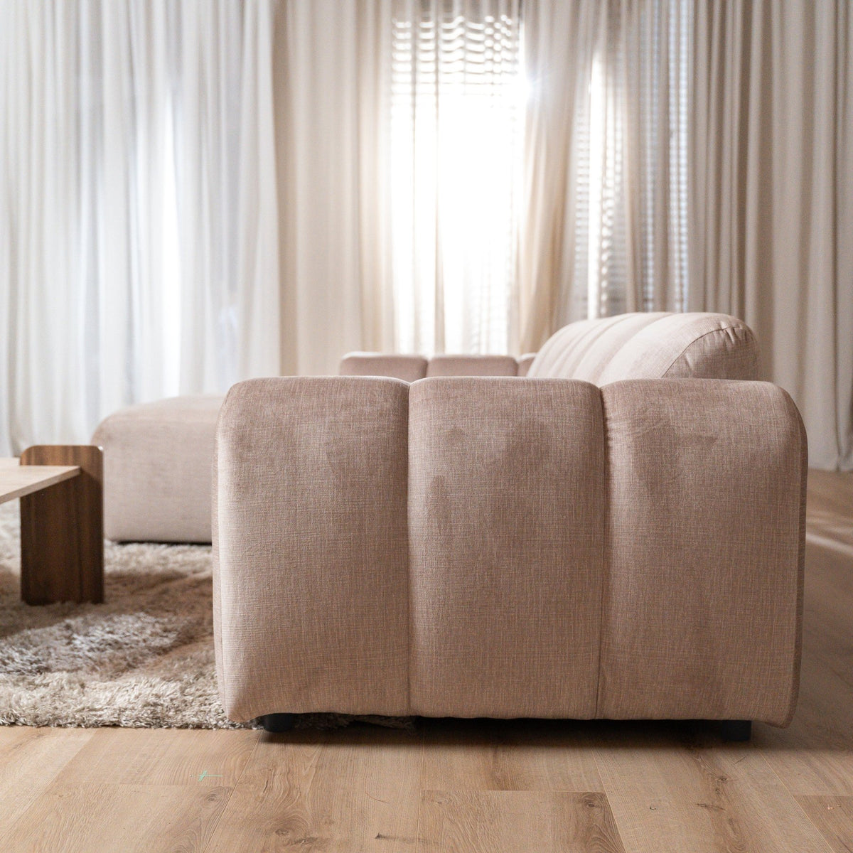 Banken-Ecksofa mit Loungesand Samt Strukturstoff - Streifen - links - Brix-Dimehouse