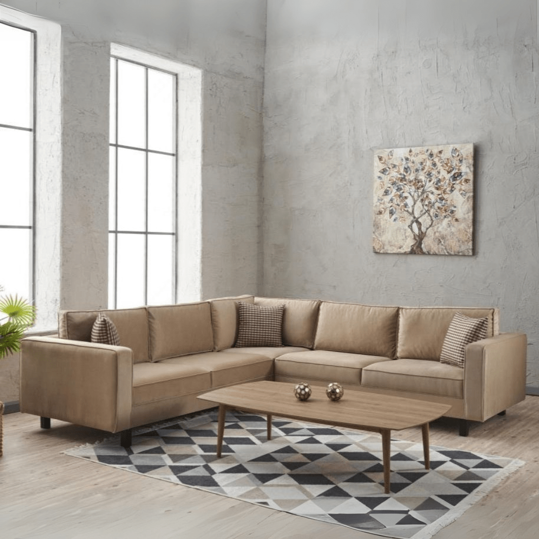 Ecksofa Kale Velvet Crème - fünf Personen 